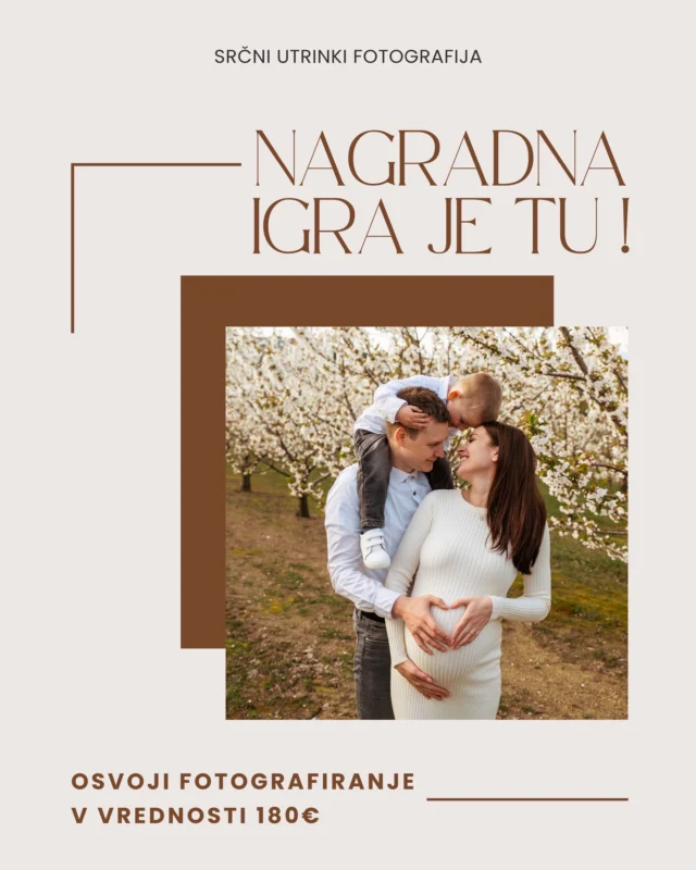 NAGRADNA IGRA ZA BREZPLAČNO FOTOGRAFIRANJE JE TU!🥳📸🤩✨

Danes praznujem posebno prelomnico, 5 let moje podjetniške poti.😀
Ko sem leta 2021 odprla čisto svoje podjetje ‘’Srčni utrinki’’, katerega zasnova sega v leto 2018, si nisem predstavljala, koliko lepih zgodb, objemov, iskrenih pogledov in nepozabnih trenutkov bom ujela skozi svoj objektiv. Hvala vsem vam, ki mi zaupate svoje najlepše trenutke in se vračate pred moj objektiv. Hvala za vsako podporo, lepo besedo, spodbudo ter priporočilo, ki res veliko pomeni. 🥰💫

Fotografiranje je moj poklic, strast in delo, ki ga opravljam s srcem, nasmehom in vso svojo energijo. Največ ustvarjam na področju družinske in poročne fotografije na Primorskem, z veseljem pa soustvarjam tudi produktne zgodbe v studiu. Pred mano so nove ideje, spremembe in projekti, ki jih že komaj čakam ustvarjati z vami. Prvi sledi v sredo.💪 Vesela sem vseh dosedanjih sodelovanj in z odprtim srcem sprejemam tudi nova.🥰

V tem času pa se je moje življenje tudi močno spremenilo saj sem septembra 2024 postala mama.🤱Dnevi imajo kar naenkrat manj ur za urejanje fotografij, ampak ravno ta nova življenjska vloga me je še bolj navdihnila, napolnila mojo dušo in mi dala še globlji pogled na to, da ne more biti vse popolno, da je treba otrokom prisluhnit in ulovit spontane trenutke z njimi.☺️

Pred nekaj dnevi ste izglasovali, da si želite nagradno igro in evola, tukaj je za vas! Ob tej posebni obletnici sem za vas pripravila nagradno igro v vrednosti 180 € ! 🎁🤩📸

Izžreban bo 1 dobitnik ali dobitnica, ki si bo lahko izbral/a:
🤍 portretno fotografiranje
🤍 družinsko fotografiranje
🤍 nosečniško fotografiranje

POGOJI SODELOVANJA:
🌸 v komentar označi 3 prijatelje/prijateljice, ki bi se razveselile fotografiranja
🌸 všečkaj moj Instagram profil @dunjakosuta_photography 
🌸 všečkaj to objavo
🌸 za večjo možnost in podporo lahko deliš objavo na svoj IG story

Nagradna igra poteka na Instagramu.
Nagrajenec bo znan 1.6.2026

Hvala, ker ste del moje zgodbe, Dunja Košuta
👉 www.dunjakosuta.si

—-
Ta nagradna igra ni sponzorirana, podprta ali organizirana s strani Instagrama. Z oddajo komentarja se strinjate s pravili sodelovanja.